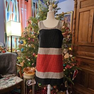 Stylish Vintage Oleg Cassini Colorblock Sleeveless Dress Red,grey,black